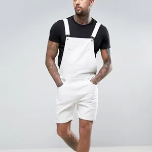 Men's Fashion Casual Solid Color Denim Overalls Shorts Straight Leg Mid Waist