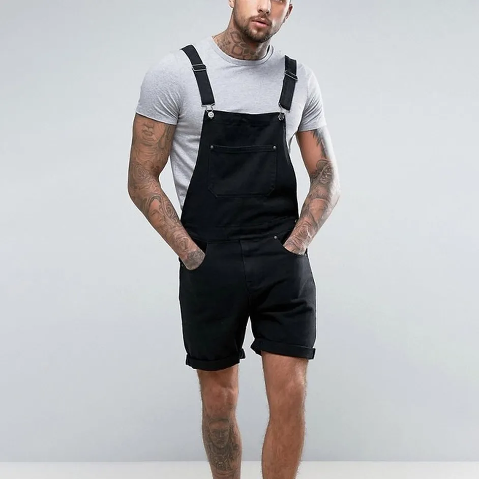 Men's Fashion Casual Solid Color Denim Overalls Shorts