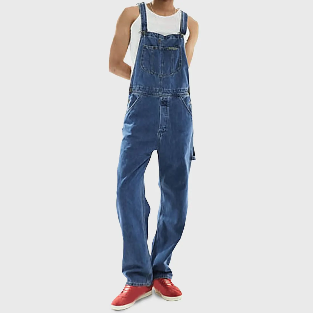 Men's Fashion Casual Denim Overalls Straight Leg Thickened Mid Waist