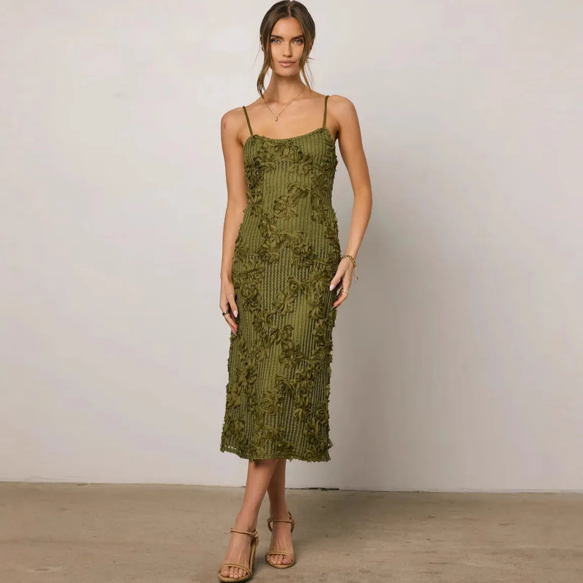Summer Women Fashion Jacquard Sexy Midi Dress