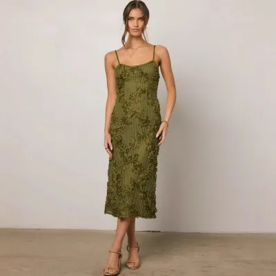 Summer Women Fashion Jacquard Sexy Midi Dress