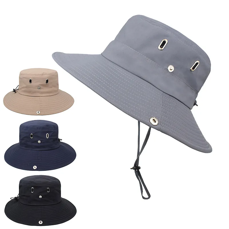 Summer Solid Color Breathable Big Brim Fisherman Bucket Hat Cotton