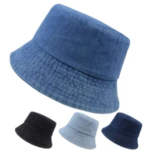 Women Casual Simple Solid Color Denim Fisherman Bucket Hat