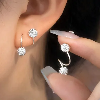 Women Fashion Zircon 316L Stainless Steel Spiral Rod Earrings
