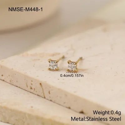 Women Fashion Simple 316L Stainless Steel Geometric Square Zircon Earrings