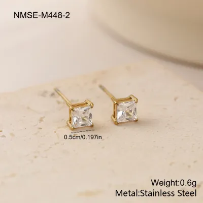 Women Fashion Simple 316L Stainless Steel Geometric Square Zircon Earrings