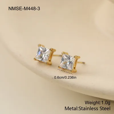 Women Fashion Simple 316L Stainless Steel Geometric Square Zircon Earrings
