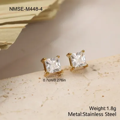 Women Fashion Simple 316L Stainless Steel Geometric Square Zircon Earrings