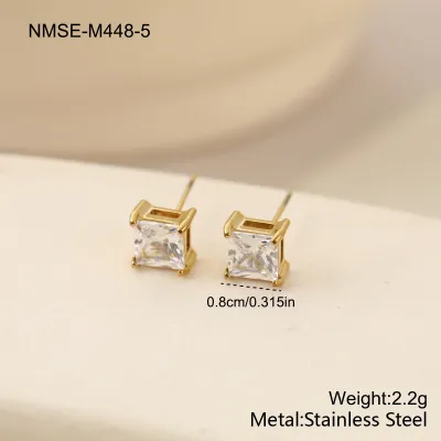 Women Fashion Simple 316L Stainless Steel Geometric Square Zircon Earrings