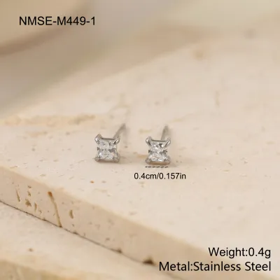 Women Fashion Simple 316L Stainless Steel Geometric Square Zircon Earrings