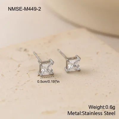 Women Fashion Simple 316L Stainless Steel Geometric Square Zircon Earrings