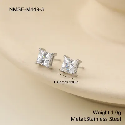 Women Fashion Simple 316L Stainless Steel Geometric Square Zircon Earrings