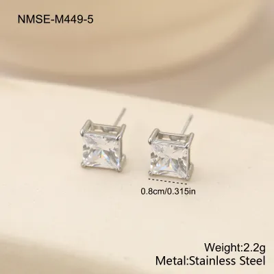 Women Fashion Simple 316L Stainless Steel Geometric Square Zircon Earrings