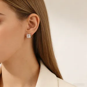 Women Fashion Simple 316L Stainless Steel Geometric Square Zircon Earrings