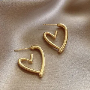 Women Fashion 316L Stainless Steel 18k Hollow Heart-Shaped Earrings