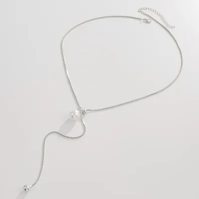 Women Fashion Simple Imitation Pearl Love Pendant Long Necklace