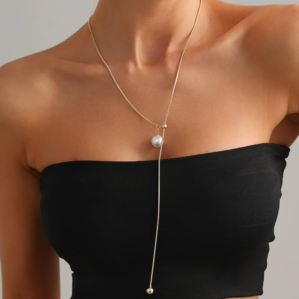 Women Fashion Simple Imitation Pearl Love Pendant Long Necklace