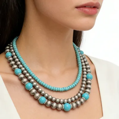 Boho Ethnic Stacked Turquoise Beaded Necklace