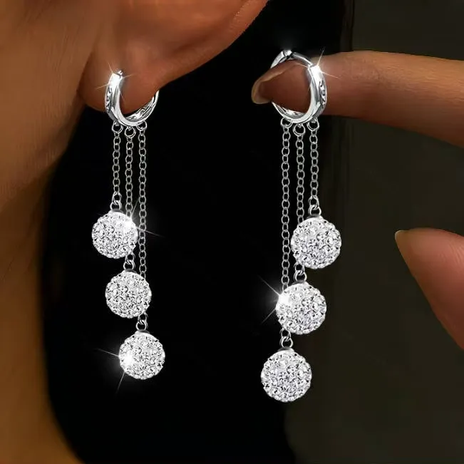 Women Fashion Zircon Three-Line Ear Buckle Earrings Silver Plated Geometric Light Luxury