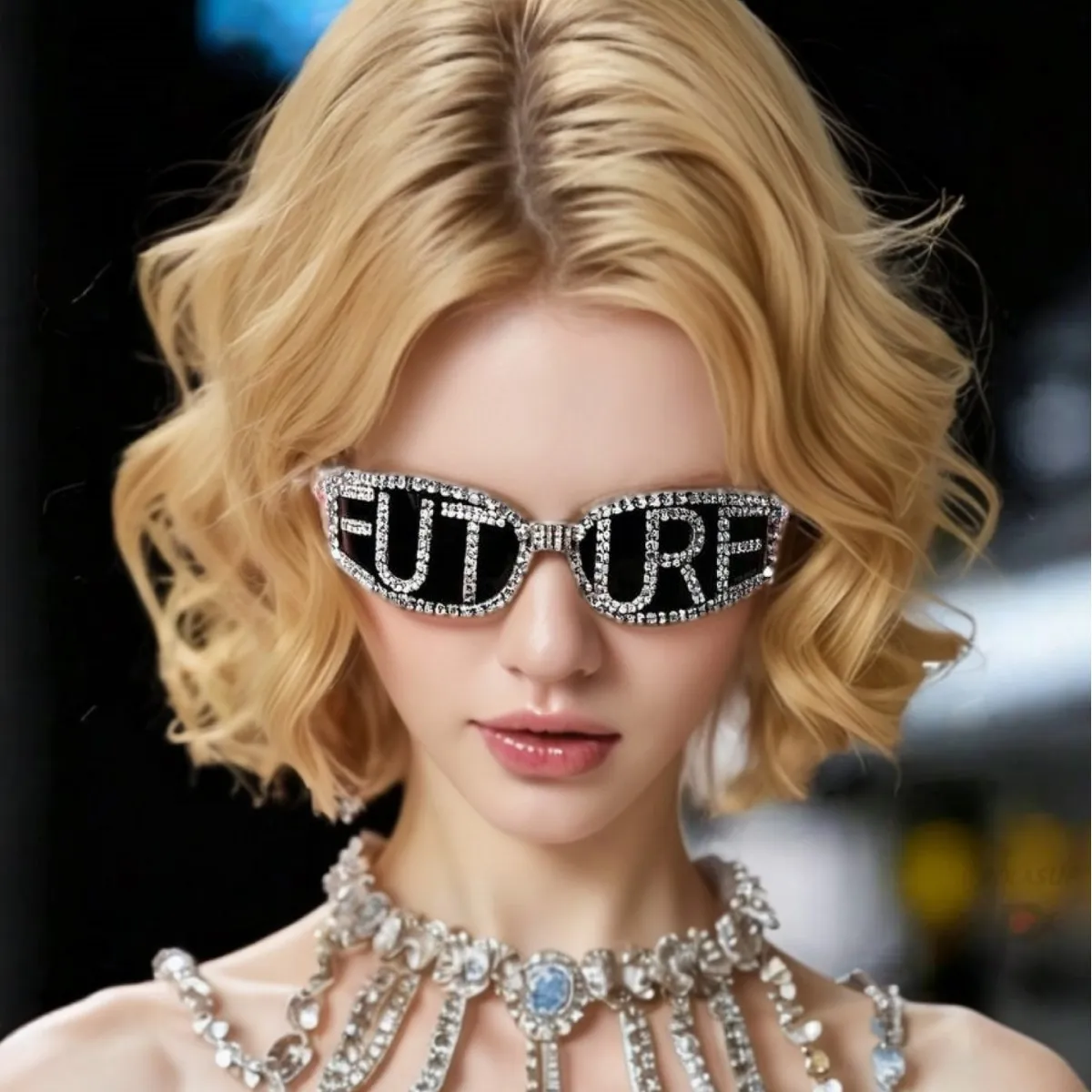 Y2K Rhinestone Letter Personalized Sunglasses for Women