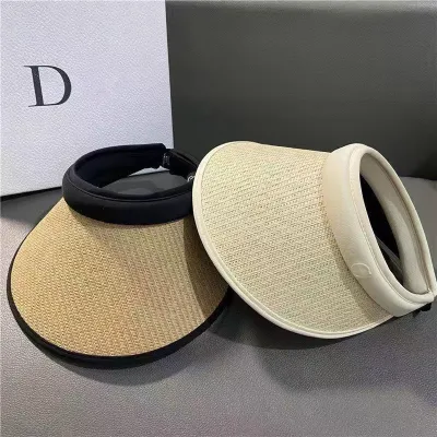 Women Fashion Summer Black Glue Hat Empty Top Big-Brim Sunscreen Hat