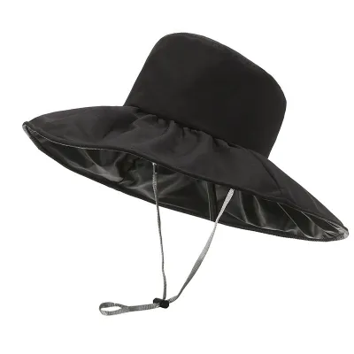 Women's Fashion Black Rubber Sun-Proof Large Brim Fisherman Hat