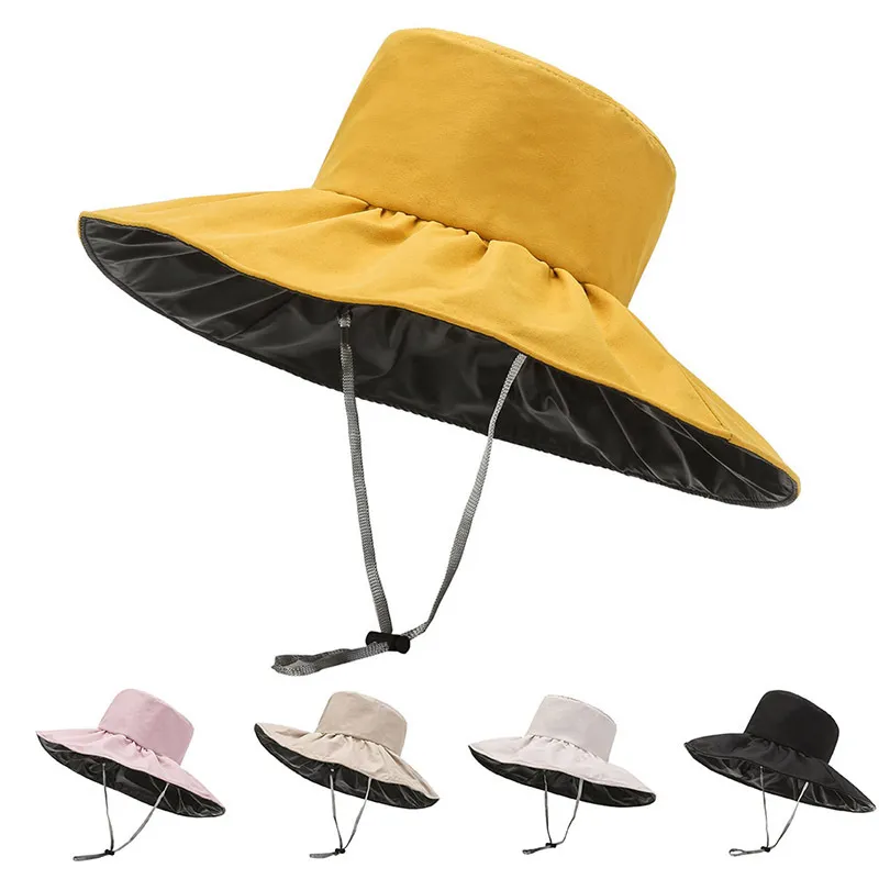 Women's Fashion Black Rubber Sun-Proof Large Brim Fisherman Hat
