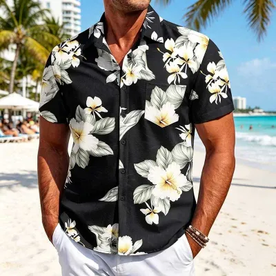 Men's Fashion Casual Summer Hawaiian Printed Lapel Short-Sleeve Shirts