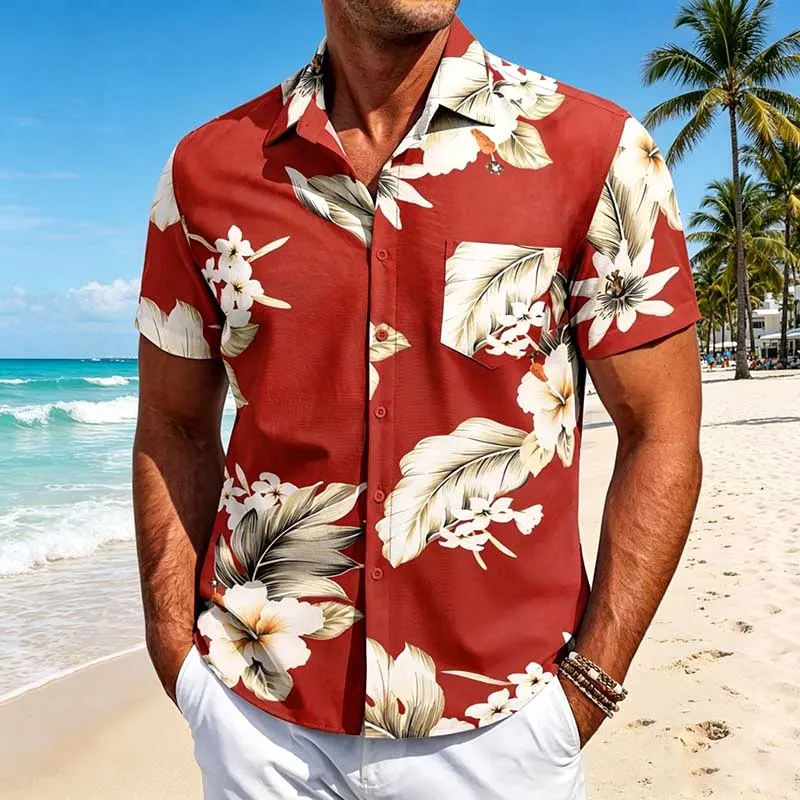 Men's Fashion Casual Summer Hawaiian Printed Lapel Short-Sleeve Shirts