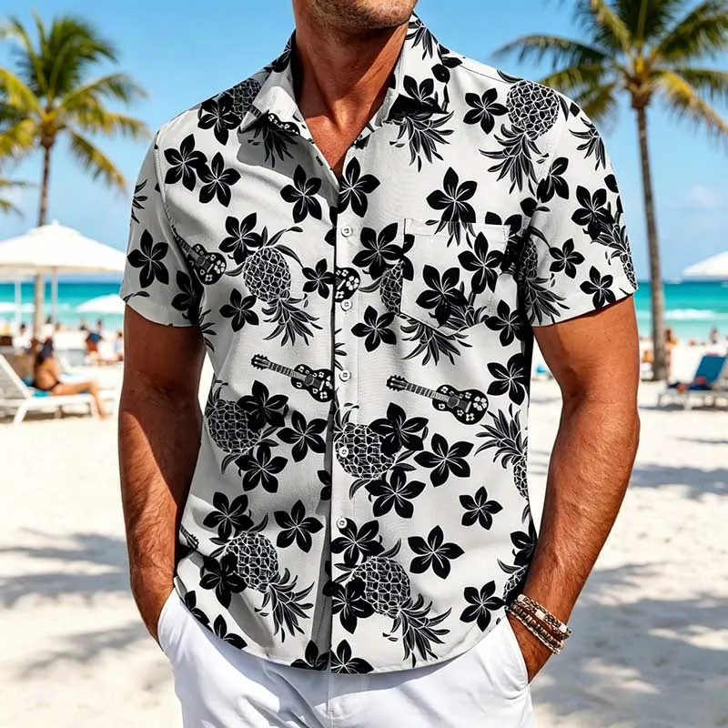 Men's Fashion Casual Summer Printed Lapel Short Sleeve Shirts