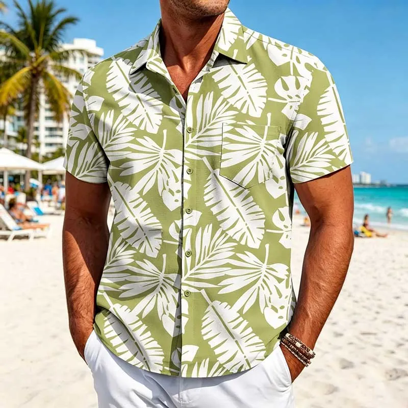 Men's Casual Summer Hawaiian Printed Short-Sleeve Shirts Slim-Fit