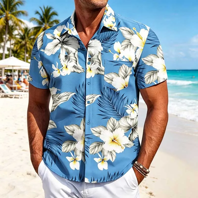 Men's Fashion Casual Summer Hawaiian Printed Lapel Short-Sleeve Shirts