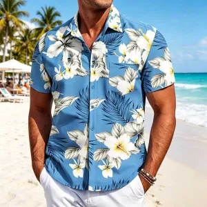Men's Fashion Casual Summer Hawaiian Printed Lapel Short-Sleeve Shirts