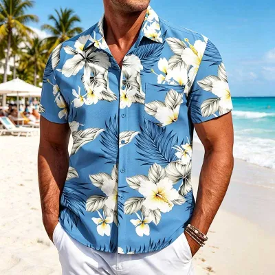 Men's Fashion Casual Summer Hawaiian Printed Lapel Short-Sleeve Shirts