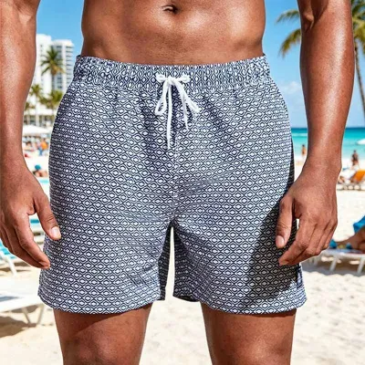 Men's Fashion Casual Summer Digital Printed Color Block Beach Shorts