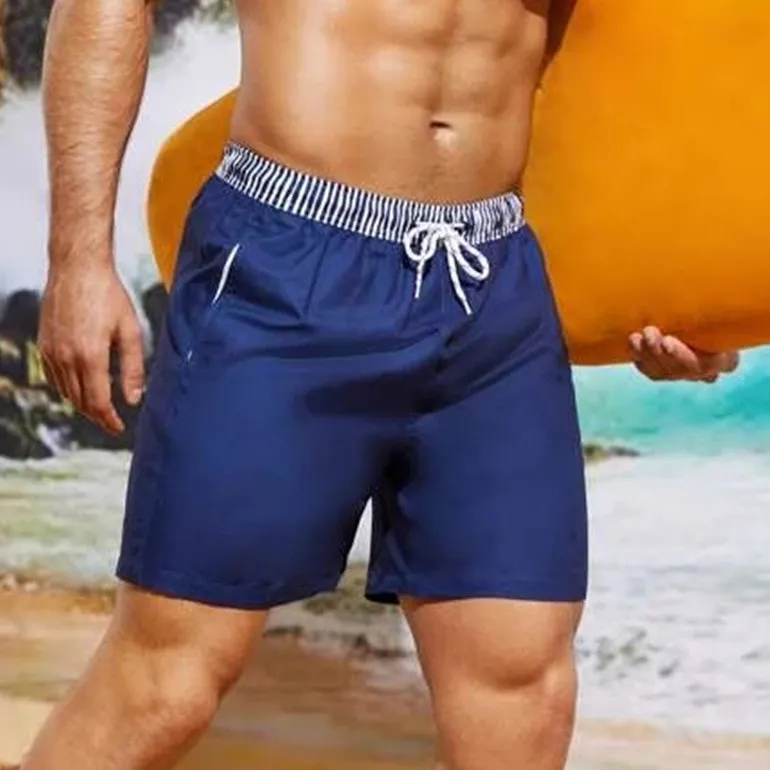 Men's Fashion Color Block Casual Summer Beach Shorts