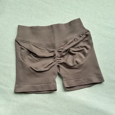 Women Fashion Casual Solid Color Waist Tight Pleated Seamless Sports Yoga Shorts