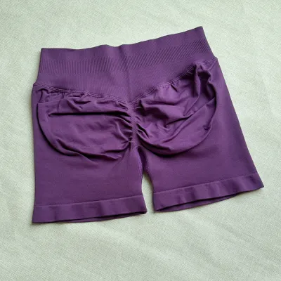 Women Fashion Casual Solid Color Waist Tight Pleated Seamless Sports Yoga Shorts