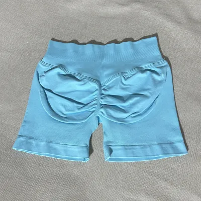 Women Fashion Casual Solid Color Waist Tight Pleated Seamless Sports Yoga Shorts