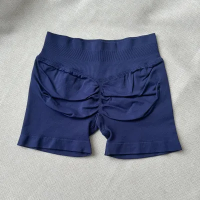 Women Fashion Casual Solid Color Waist Tight Pleated Seamless Sports Yoga Shorts