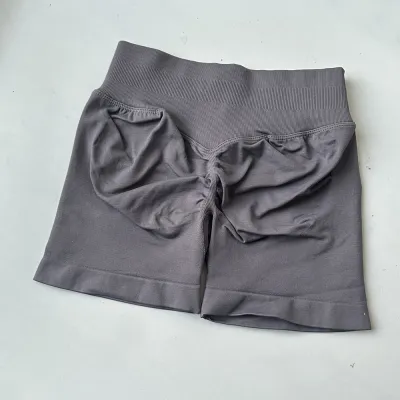 Women Fashion Casual Solid Color Waist Tight Pleated Seamless Sports Yoga Shorts