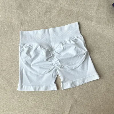 Women Fashion Casual Solid Color Waist Tight Pleated Seamless Sports Yoga Shorts