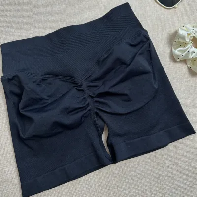Women Fashion Casual Solid Color Waist Tight Pleated Seamless Sports Yoga Shorts