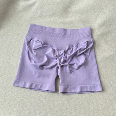 Women Fashion Casual Solid Color Waist Tight Pleated Seamless Sports Yoga Shorts