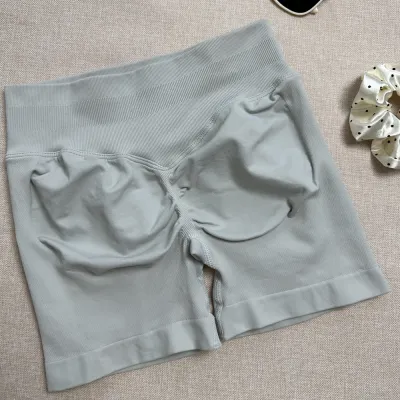 Women Fashion Casual Solid Color Waist Tight Pleated Seamless Sports Yoga Shorts