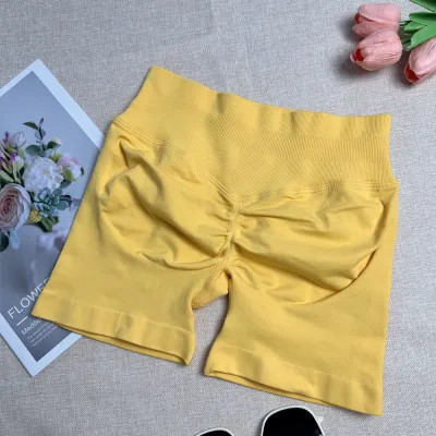 Women Fashion Casual Solid Color Waist Tight Pleated Seamless Sports Yoga Shorts