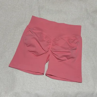 Women Fashion Casual Solid Color Waist Tight Pleated Seamless Sports Yoga Shorts
