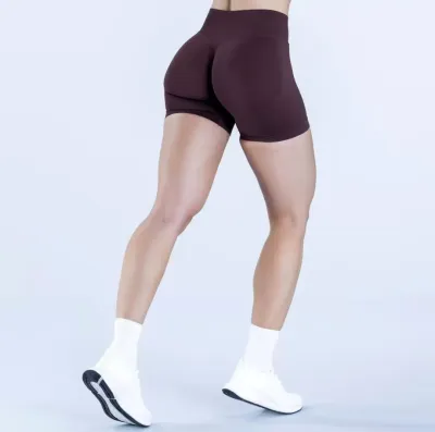 Women Fashion Casual Solid Color Waist Tight Pleated Seamless Sports Yoga Shorts