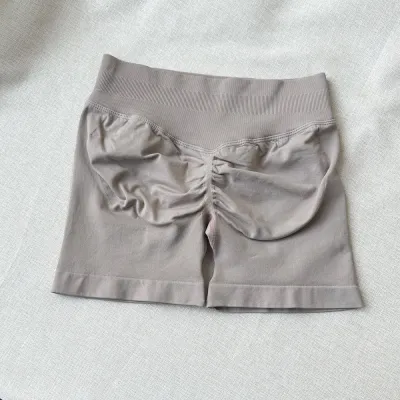 Women Fashion Casual Solid Color Waist Tight Pleated Seamless Sports Yoga Shorts