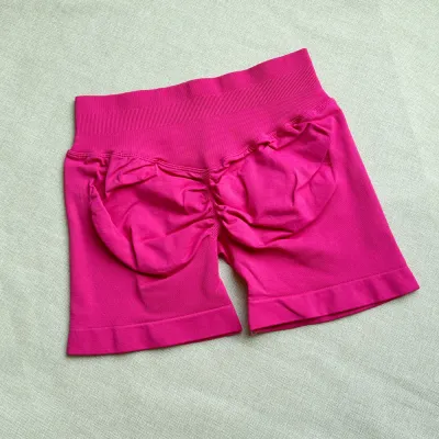 Women Fashion Casual Solid Color Waist Tight Pleated Seamless Sports Yoga Shorts